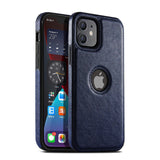 Slim Soft Logo Hole Leather iPhone Case-Exoticase-For iPhone 13 Pro Max-Navy Blue-