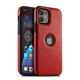 Slim Soft Logo Hole Leather iPhone Case-Exoticase-For iPhone 13 Pro Max-Red-