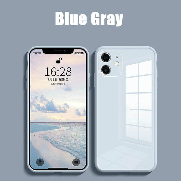Square Tempered Glass Back Silicone iPhone Case - Exoticase -