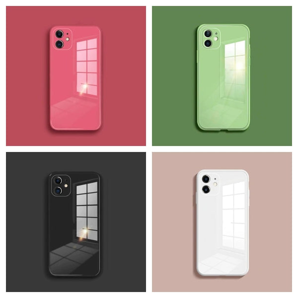 Square Tempered Glass Back Silicone iPhone Case - Exoticase -