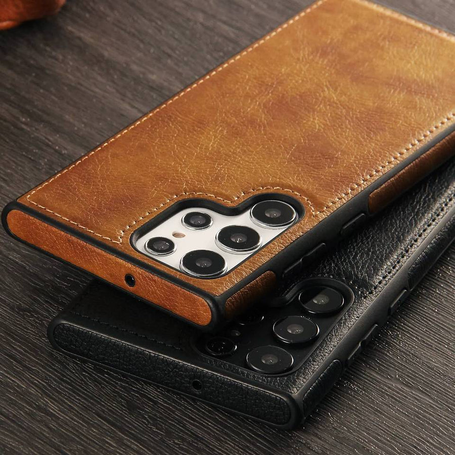 Stitched Top Leather Layer Samsung Case, S22 / Black Stitched Top Leather Layer Samsung Case, S22 / Black