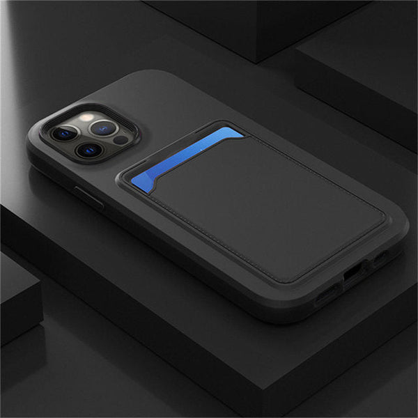 Two Tone Silicone iPhone Case with Card Pocket - Exoticase - For iPhone 13 Pro Max / Black
