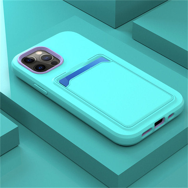 Two Tone Silicone iPhone Case with Card Pocket - Exoticase - For iPhone 13 Pro Max / Sky Blue