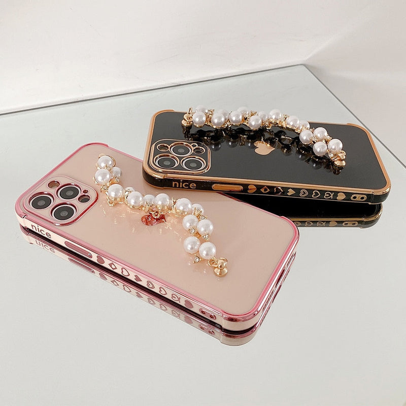 Variety Hearts iPhone Case with Pearl Chain - Exoticase -