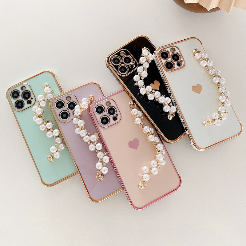 Variety Hearts iPhone Case with Pearl Chain - Exoticase -