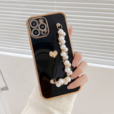 Variety Hearts iPhone Case with Pearl Chain - Exoticase - For iPhone 13 Pro Max / Black