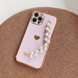 Variety Hearts iPhone Case with Pearl Chain - Exoticase - For iPhone 13 Pro Max / Purple