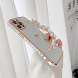 Variety Hearts iPhone Case with Pearl Chain - Exoticase - For iPhone 13 Pro Max / White