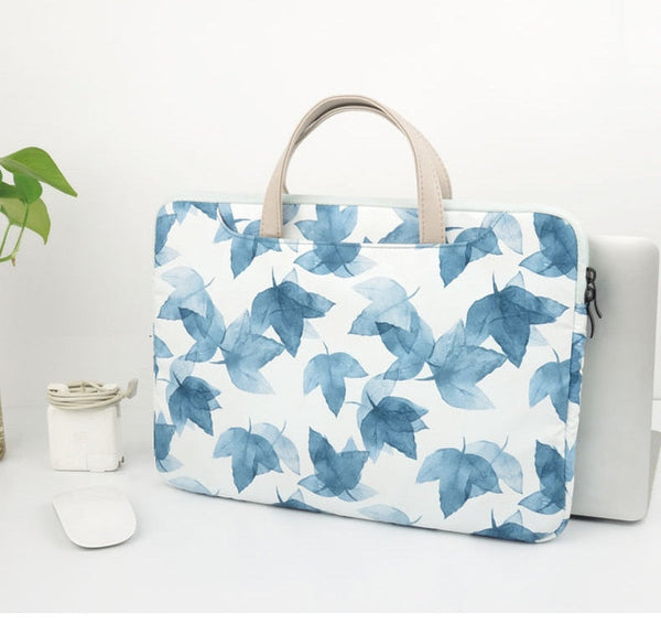 Watercolor Blue Leaves MacBook Bag-Exoticase-