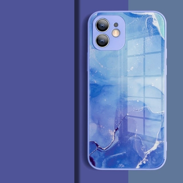 Watercolor Colormix iPhone Case with Tempered Glass Back - Exoticase - For iPhone 13 Pro Max / Blue