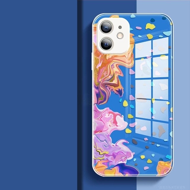 Watercolor Colormix iPhone Case with Tempered Glass Back-Exoticase-For iPhone 13 Pro Max-Blue Orange-