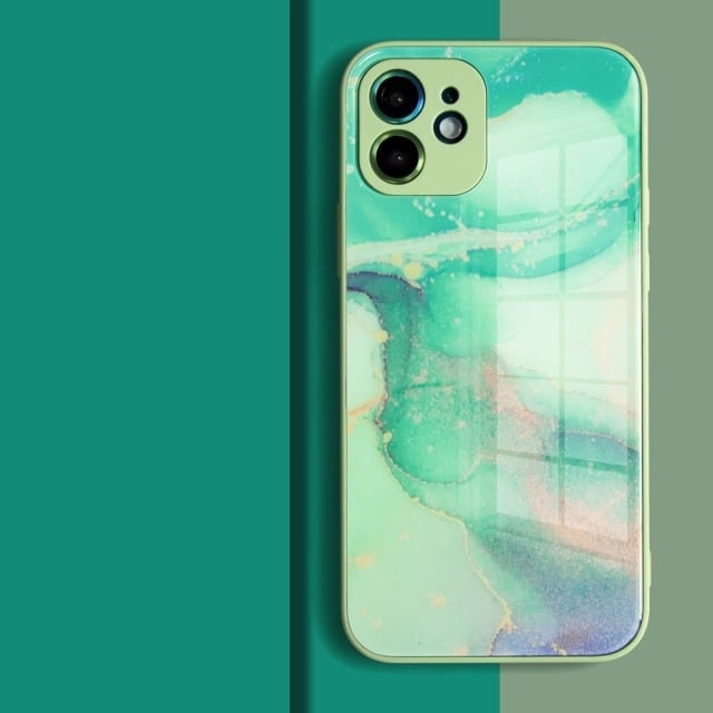 Watercolor Colormix iPhone Case with Tempered Glass Back-Exoticase-For iPhone 13 Pro Max-Green-