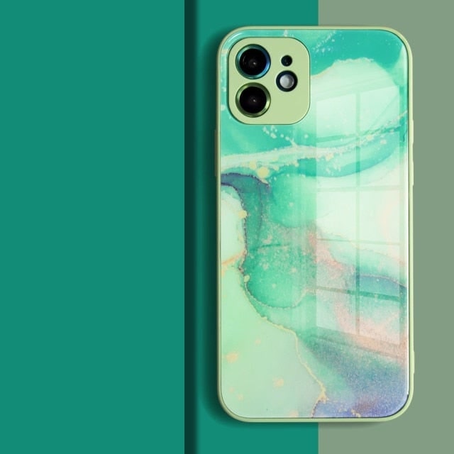 Watercolor Colormix iPhone Case with Tempered Glass Back - Exoticase - For iPhone 13 Pro Max / Green