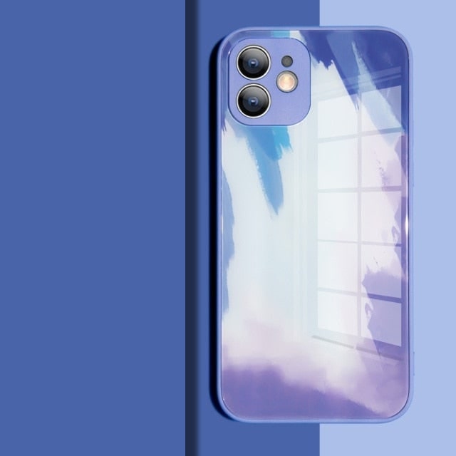 Watercolor Colormix iPhone Case with Tempered Glass Back-Exoticase-For iPhone 13 Pro Max-Ice Blue-