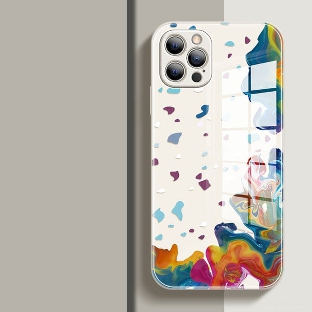 Watercolor Colormix iPhone Case with Tempered Glass Back-Exoticase-For iPhone 13 Pro Max-Ink White-