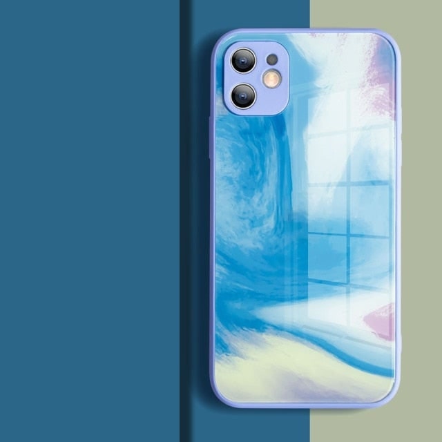 Watercolor Colormix iPhone Case with Tempered Glass Back-Exoticase-For iPhone 13 Pro Max-Light Blue-