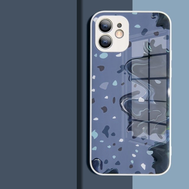 Watercolor Colormix iPhone Case with Tempered Glass Back-Exoticase-For iPhone 13 Pro Max-Oil Blue-