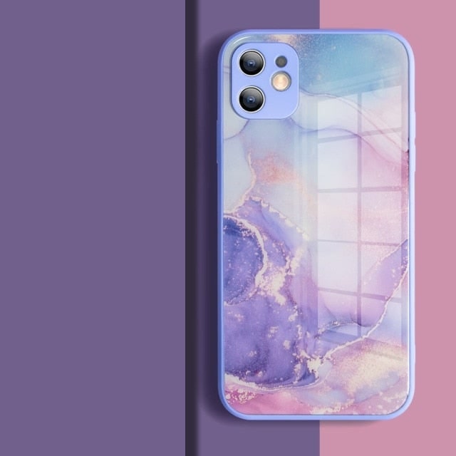 Watercolor Colormix iPhone Case with Tempered Glass Back - Exoticase - For iPhone 13 Pro Max / Pink Purple