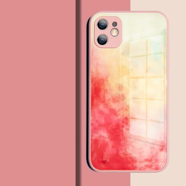 Watercolor Colormix iPhone Case with Tempered Glass Back-Exoticase-For iPhone 13 Pro Max-Red Yellow-