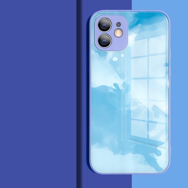 Watercolor Colormix iPhone Case with Tempered Glass Back-Exoticase-For iPhone 13 Pro Max-Water Blue-