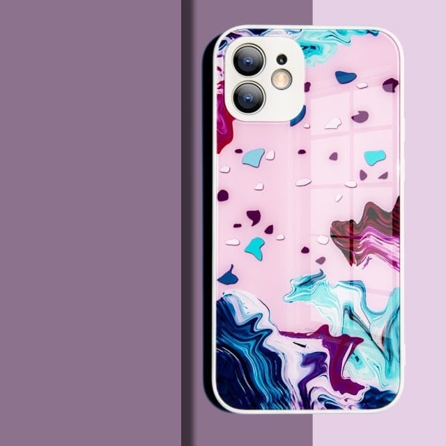 Watercolor Colormix iPhone Case with Tempered Glass Back - Exoticase - For iPhone 13 Pro Max / Water Pink