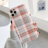 Woolen Tartan iPhone Case - Exoticase - For iPhone 12 Pro Max / Pink