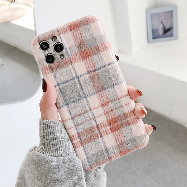 Woolen Tartan iPhone Case-Exoticase-For iPhone 12 Pro Max-Pink-