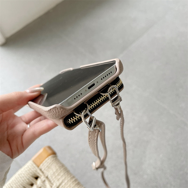 Zipper Wallet Crossbody Strap Apple iPhone Case-Exoticase-Exoticase