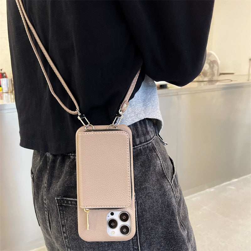 Zipper Wallet Crossbody Strap Apple iPhone Case-Exoticase-