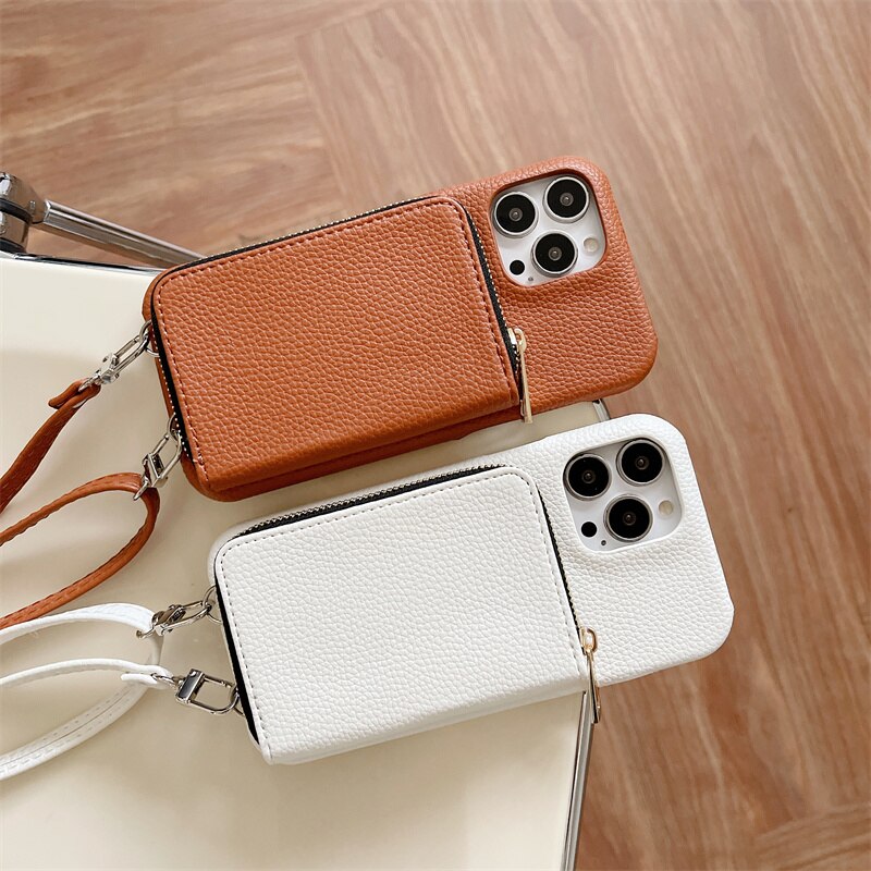 Zipper Wallet Crossbody Strap Apple iPhone Case-Exoticase-