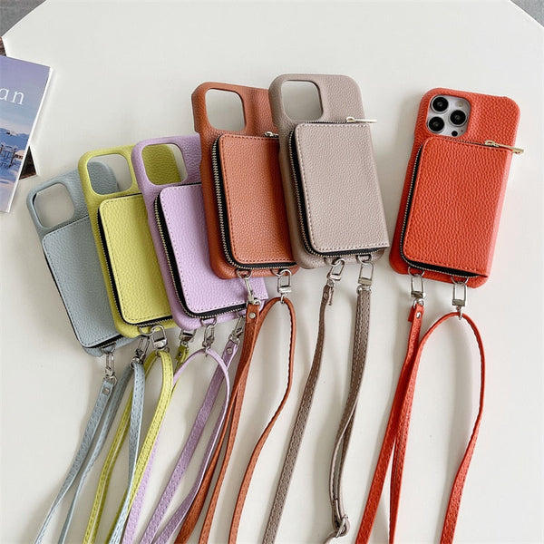 Crossbody Wrist Strap Wallet Leather Cover For iPhone 15 14 13 12
